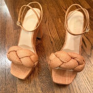 Loeffler Randall Tan Braided Block Heel Sandals, never worn